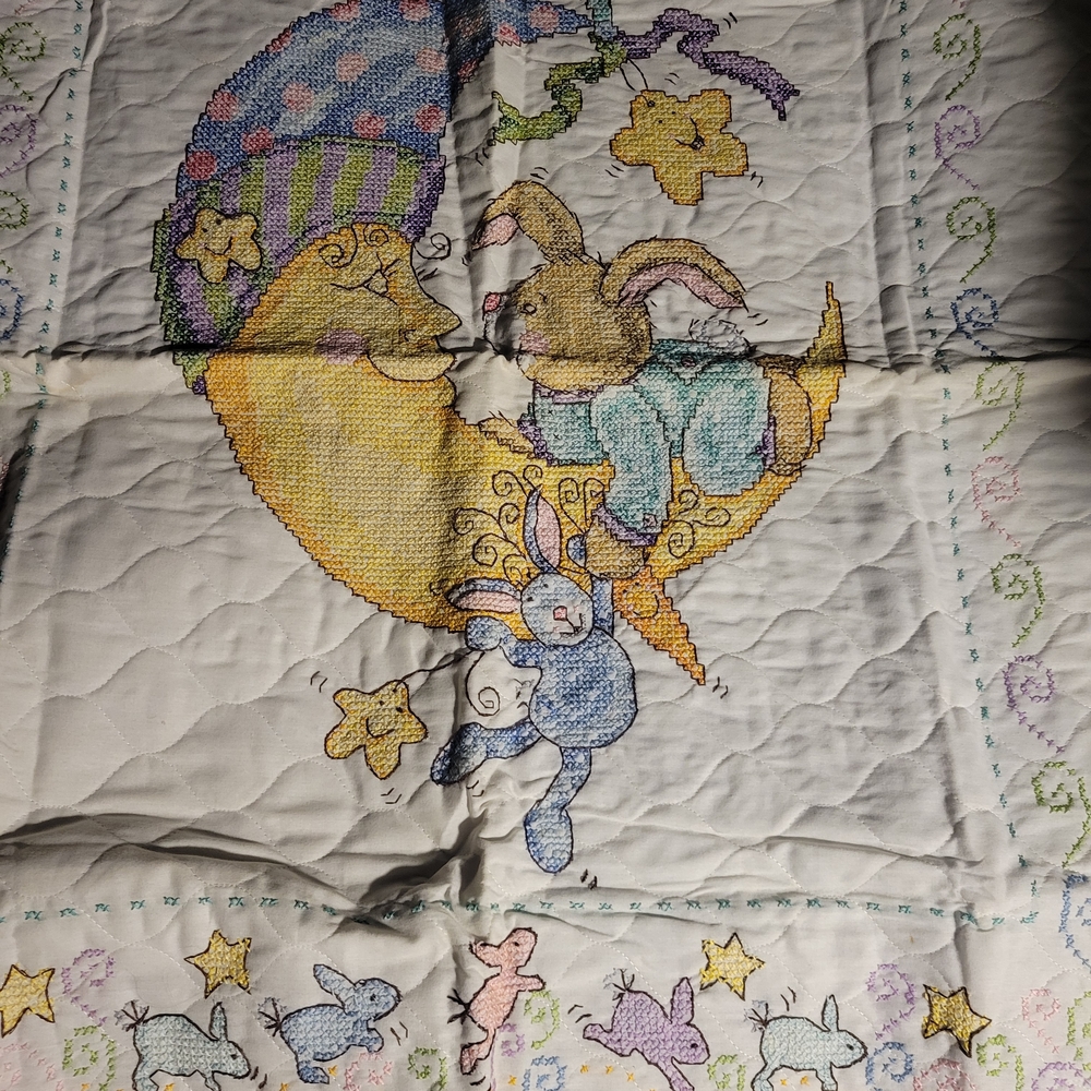 Charming Moon and Bunny Kids Quilt